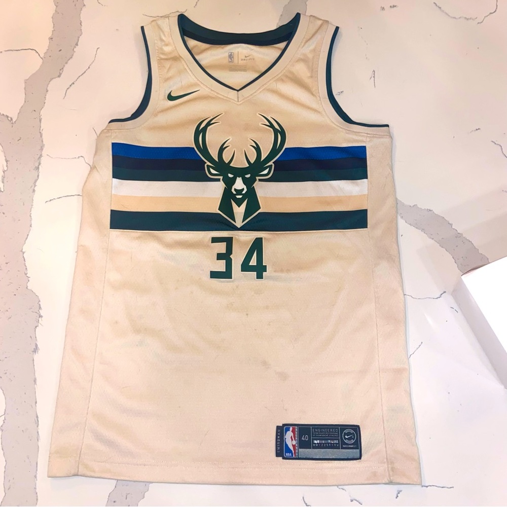 Milwaukee Bucks Giannis Antetokounmpo #34 NBA City Edition Cream Jersey size SM